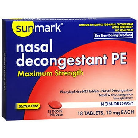 Pe Nasal Decongestant - Sunmark Nasal Decongestant PE Maximum Strength Tablets, 10 mg, 18 Count