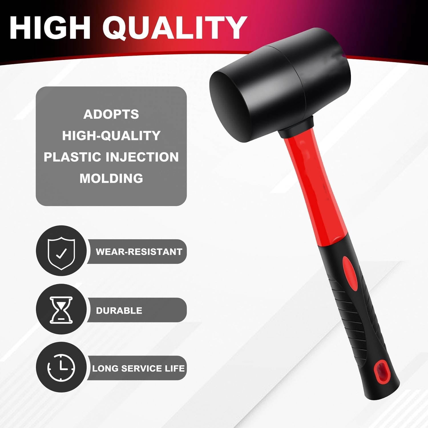 Rubber Mallet Hammer, Fiberglass Handle, for Flooring, Tent Stakes, Woodworking, Camping, Soft Blow Tasks without Damage