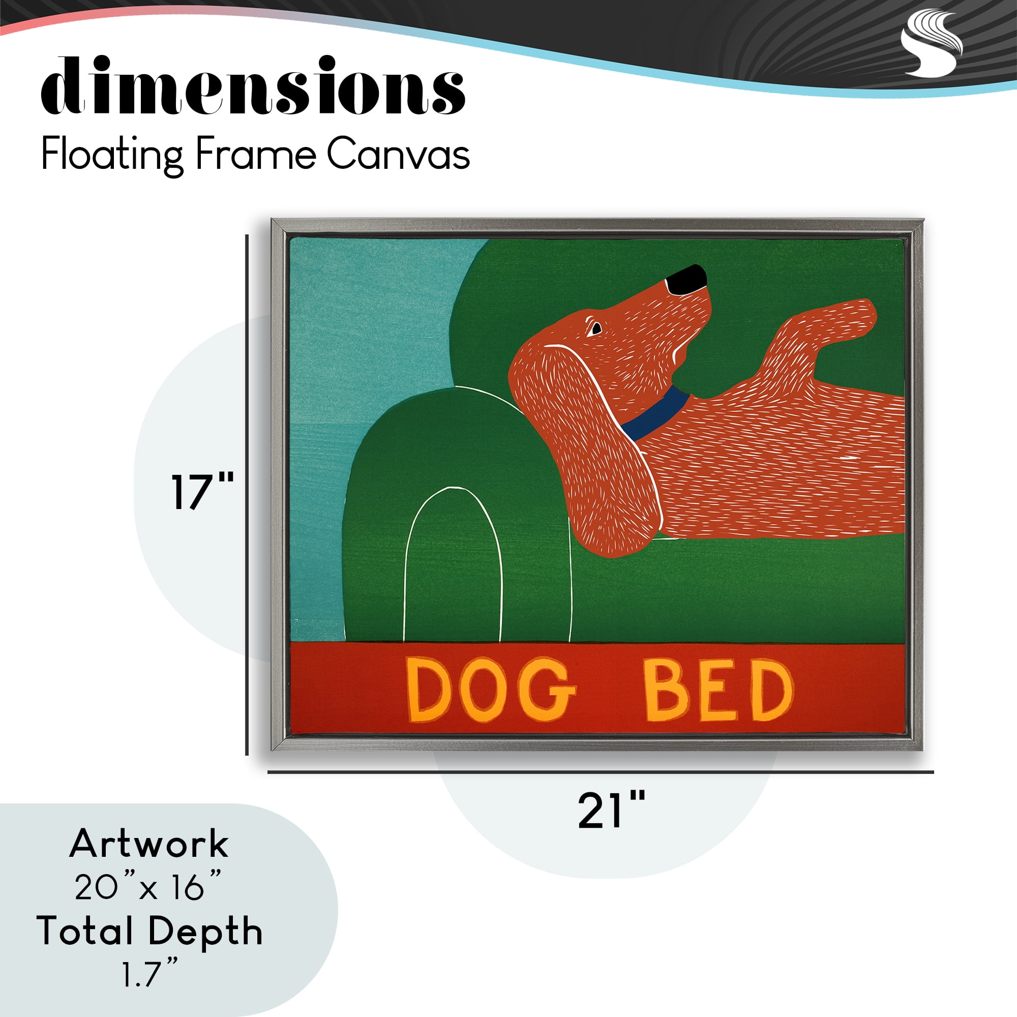 Dog Bed Couch Gray Framed Floater Canvas Wall Art, design by Stephen Huneck
