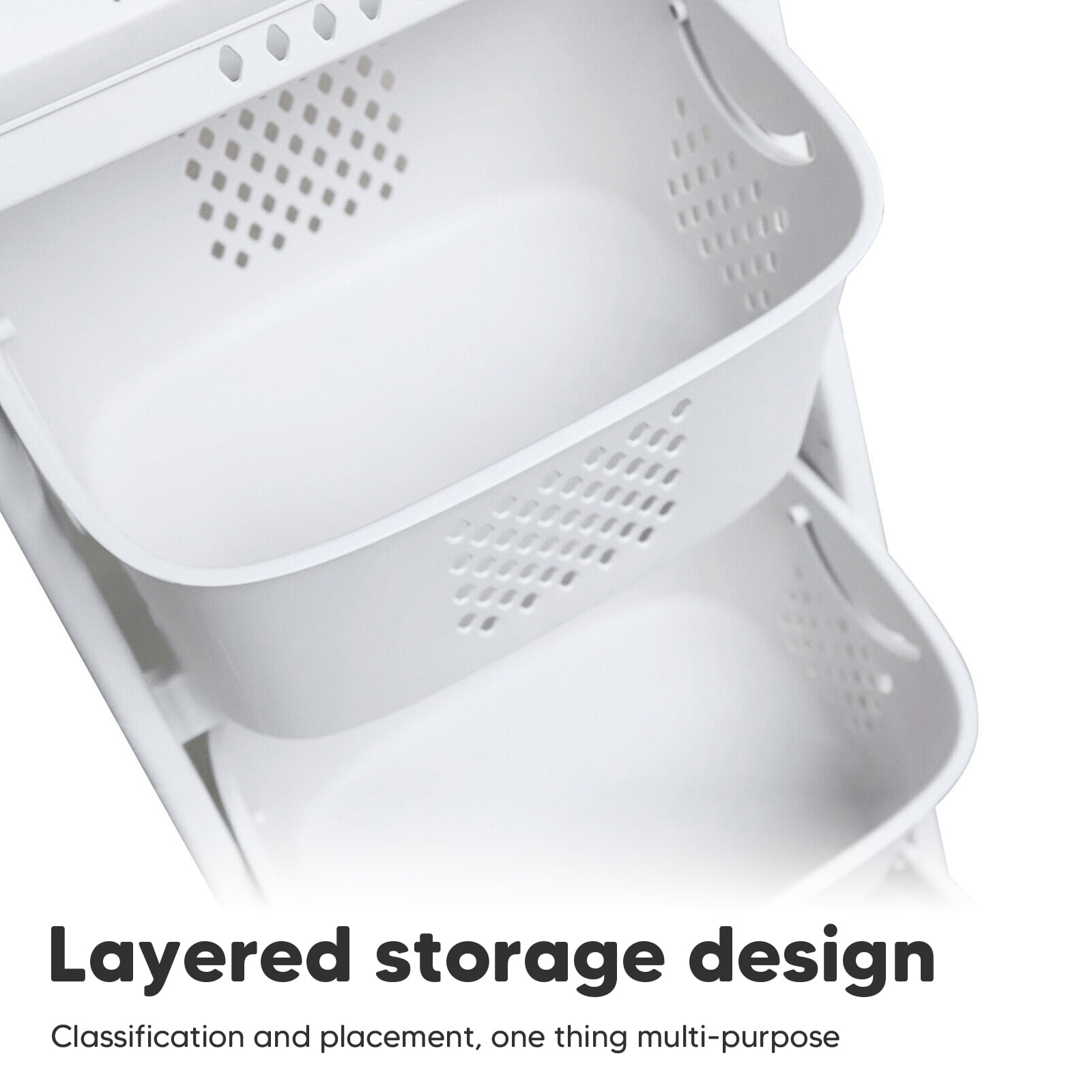 2-Tier Laundry Hamper Basket Sorter Bathroom Organizer with Wheels Movable Clothes Storage Basket Bathroom Shelf 360-Degree Rolling Cart, 17"×13"×31"