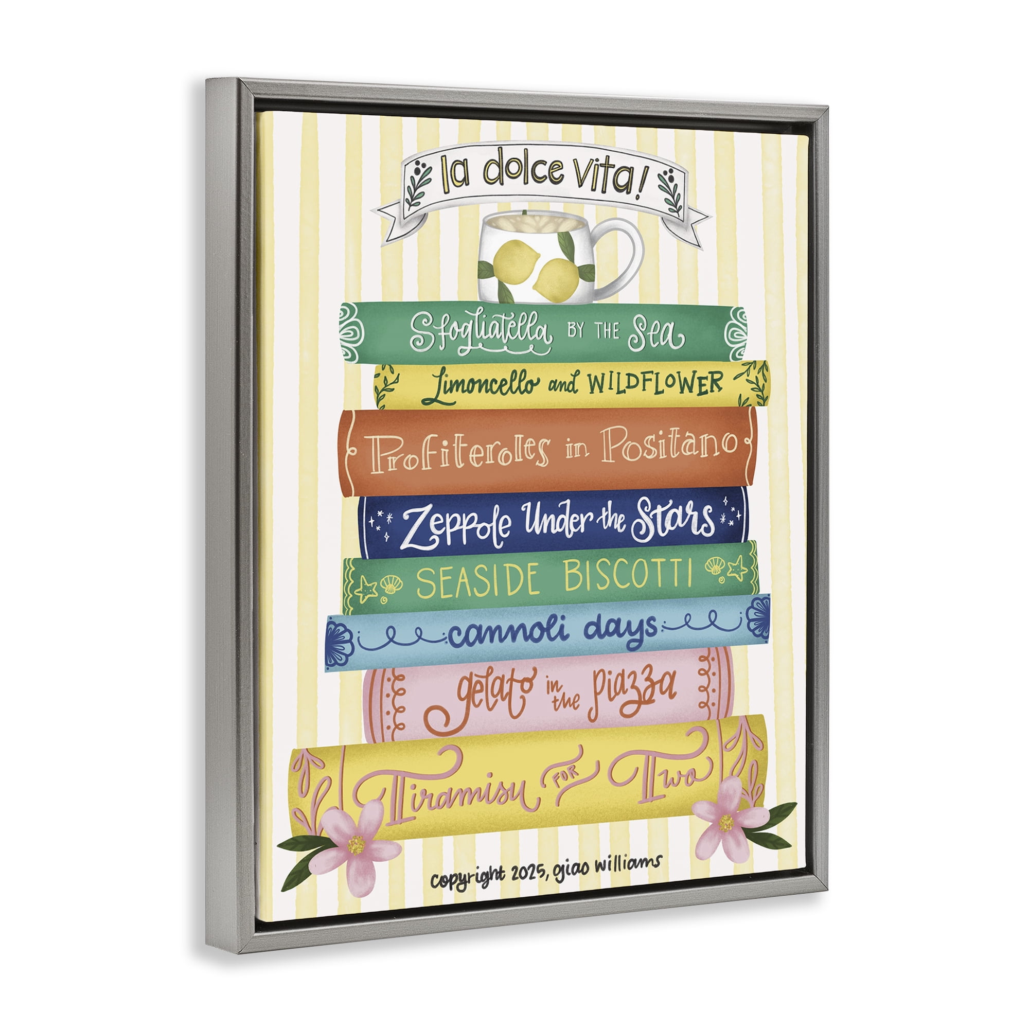 Stupell Industries Italian Kitchen Cook Books Gray Framed Floater Canvas Wall Art, design by Giao Williams