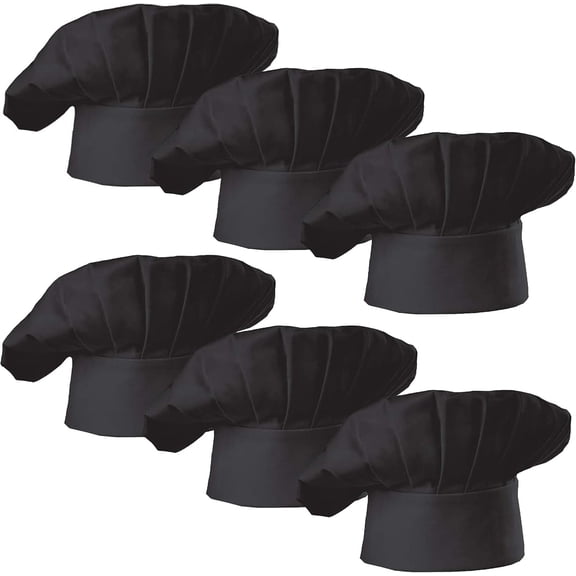 Chef Hat Set of 6 PCS Pack Adult Adjustable Elastic Baker Kitchen Cooking Chef Cap (White)