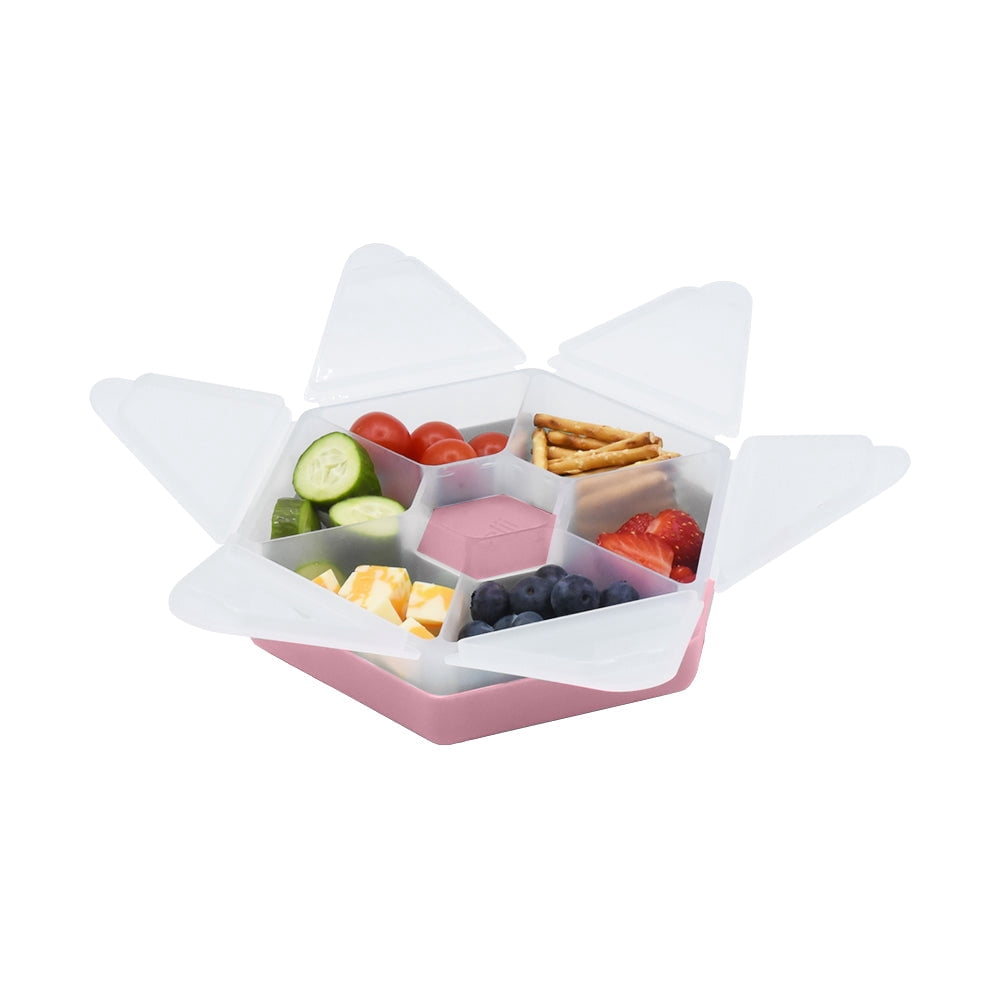 Melii Hexagon Snackle Box, 6 Compartment Snack Container, Berry