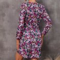 thumbnail image 4 of Vestido regular de manga larga con cuello en V y estampado sexy para mujer a la moda Fridja  yut4788, 4 of 6