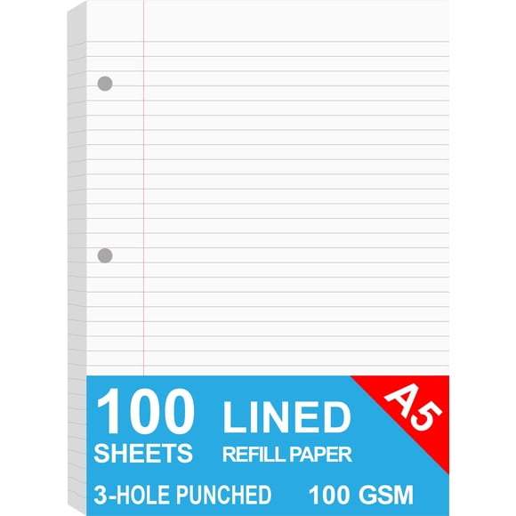 Papel De Relleno A5 Organizador De Repuestos Para Planificador De 3 Agujeros Papel Para Encuadernación De Hojas Sueltas 100 Hojas/200 Páginas Forradas 100 G/M² Blanco 5,8 X 8,2 Pulgadas Papel De Relle