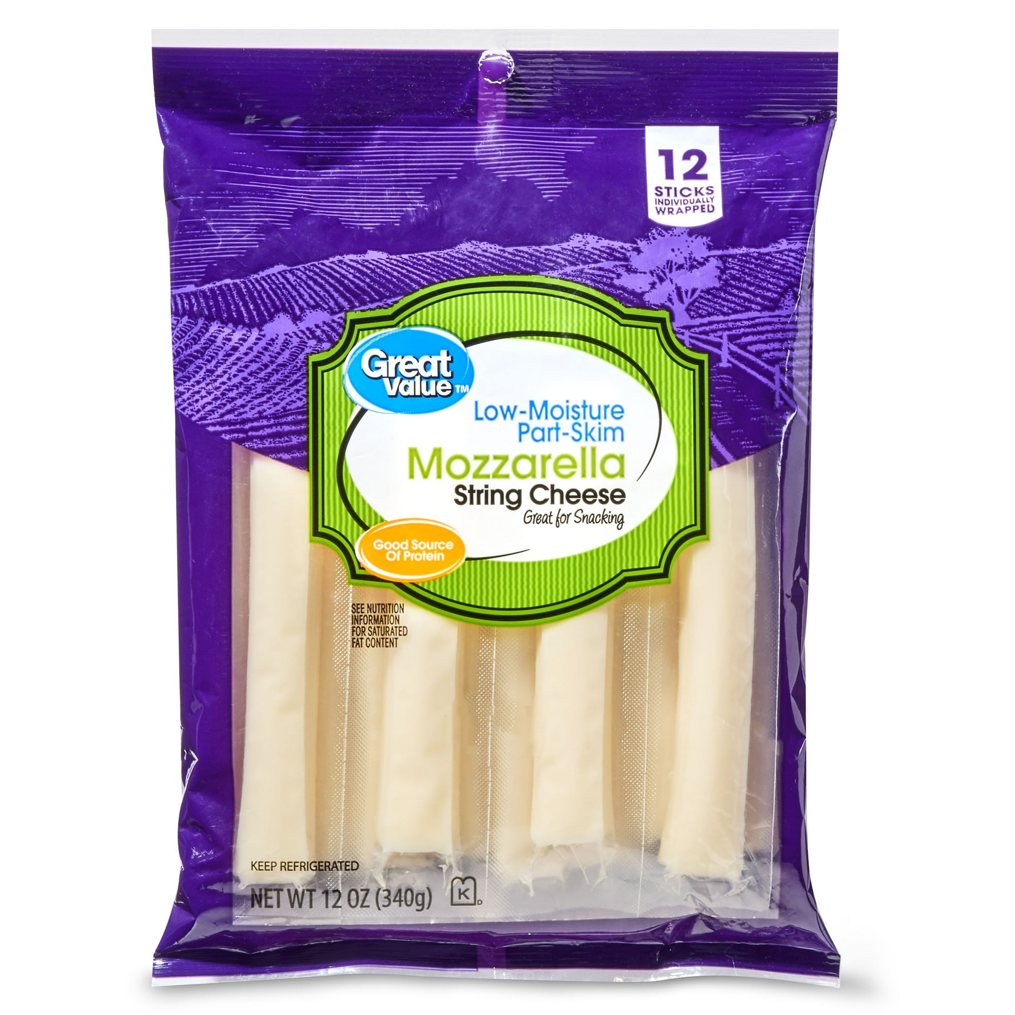 Great Value Mozzarella String Cheese Sticks, 12 oz Bag, 12 Count
