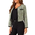 thumbnail image 4 of CHAQUETA DE TWEED PARA MUJER CON CUELLO REDONDO Y CIERRE DE BOTONES DE LARGA MANGA M VERDE, 4 of 6