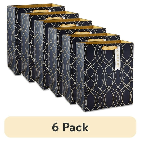 (6 pack) Black/Gold Paper Gift Bag 10 x 12 by Way To Celebrate