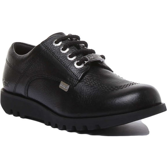 Kickers Kick Lo Luxe Youth Leather Lace Up Casual Shoes In Black Size 4