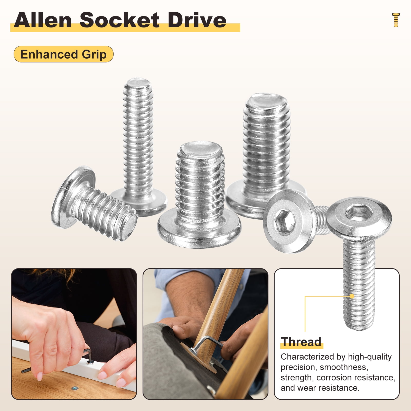 Flat Head Hex Socket Cap Screws Bolts(M6-1x65) 20Pcs, 304 Stainless Steel Hex Socket Furniture Bolts Countersunk Screws - for Furniture Woodworking Project, Silver Tone
