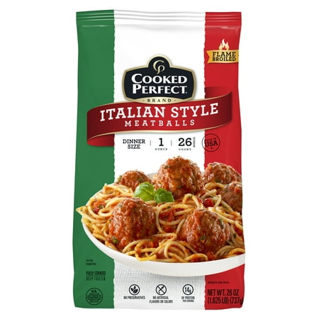 Cooked Perfect Frozen Italian Meatballs Plastic Bag of 26 Ounces, 26 Count and 1oz Size