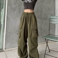 thumbnail image 2 of DHFJKG Womens Parachute Cargo Pants Wide Leg Baggy Streetwear Casual Drawstring Y2K Joggers With Multi Pockets, 2 of 3