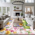 thumbnail image 3 of Large Area Rugs for Living Room Bedroom, Watercolor Floral Truck 6'x9' Rug Washable Carpet Runner Indoor Outdoor, Spring Garden Butterflies Pink Plaid Non Slip Floor Mats Rug for Kitchen, Playroom, 3 of 8