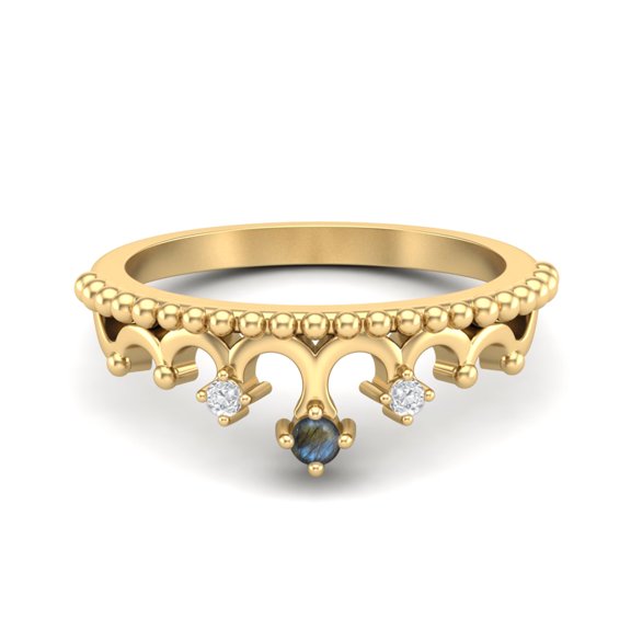 2mm Round Labradorite 925 Silver Yellow Plated Women Crown Tiara Valentines Day Gifts Ring
