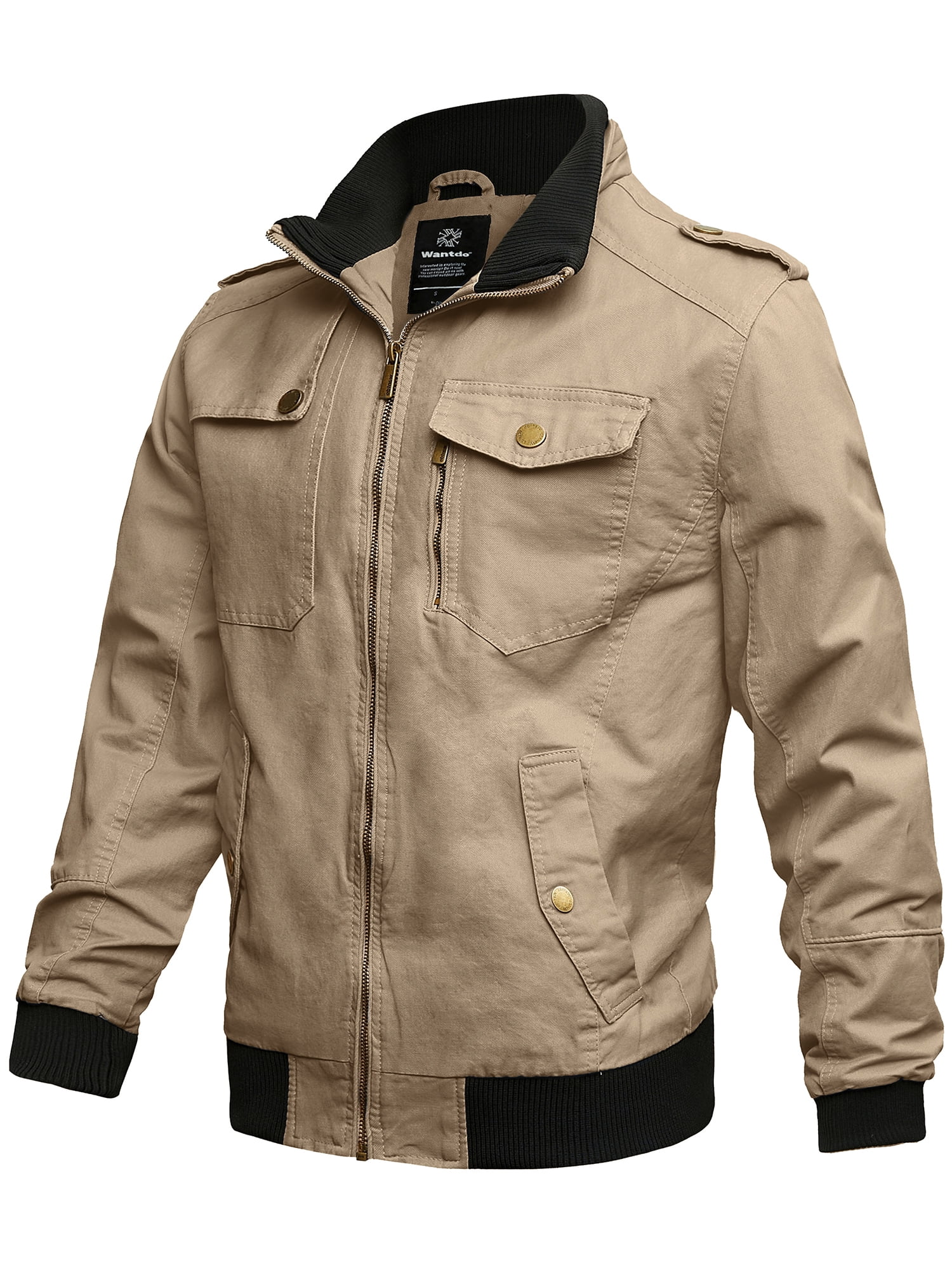 Wantdo Men's Spring Jacket Lightweight Windbreaker Military Coat Khaki ...