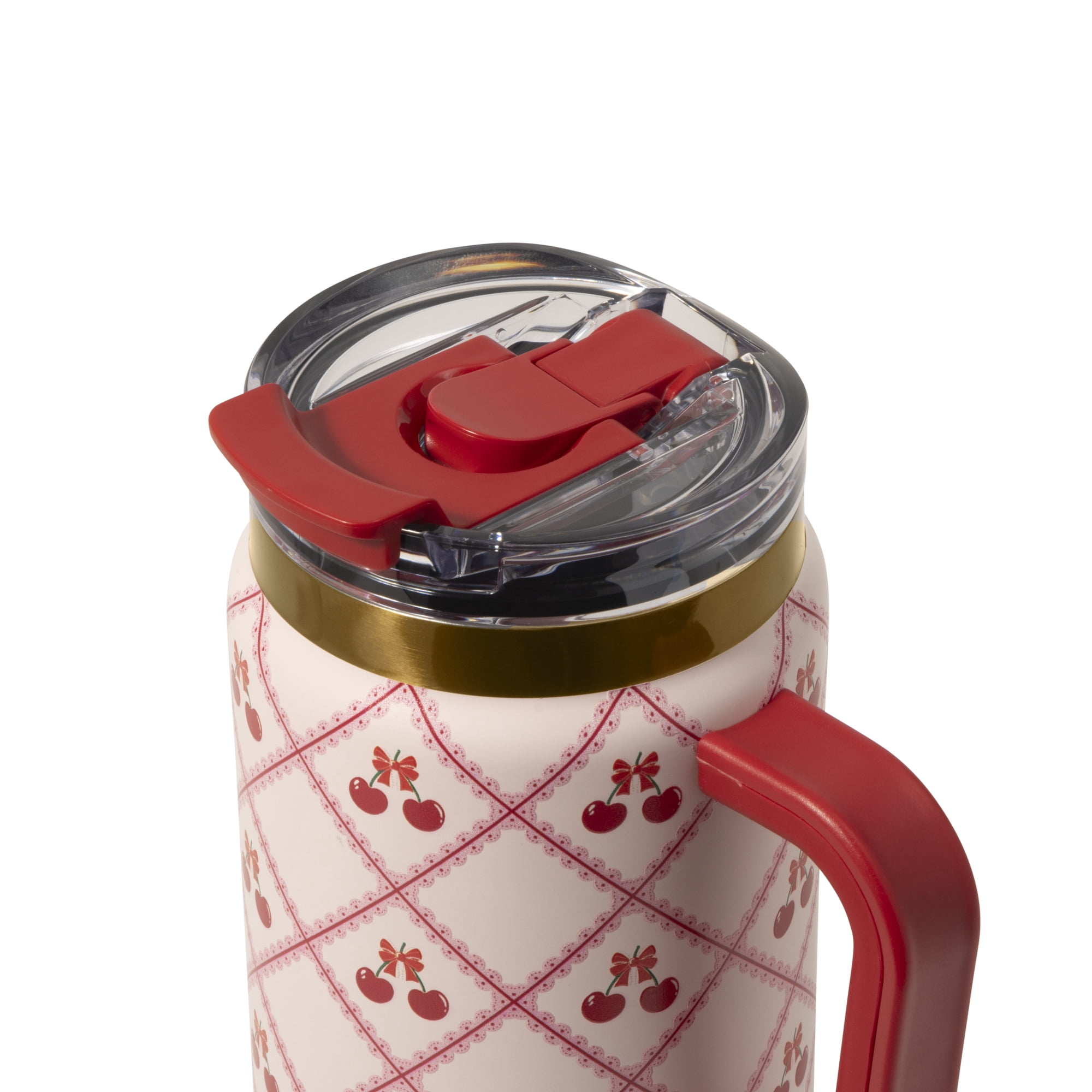 Thyme & Table Luna 32 oz Stainless Steel Tumbler with Handle and Dual Straw Lid, Lace
