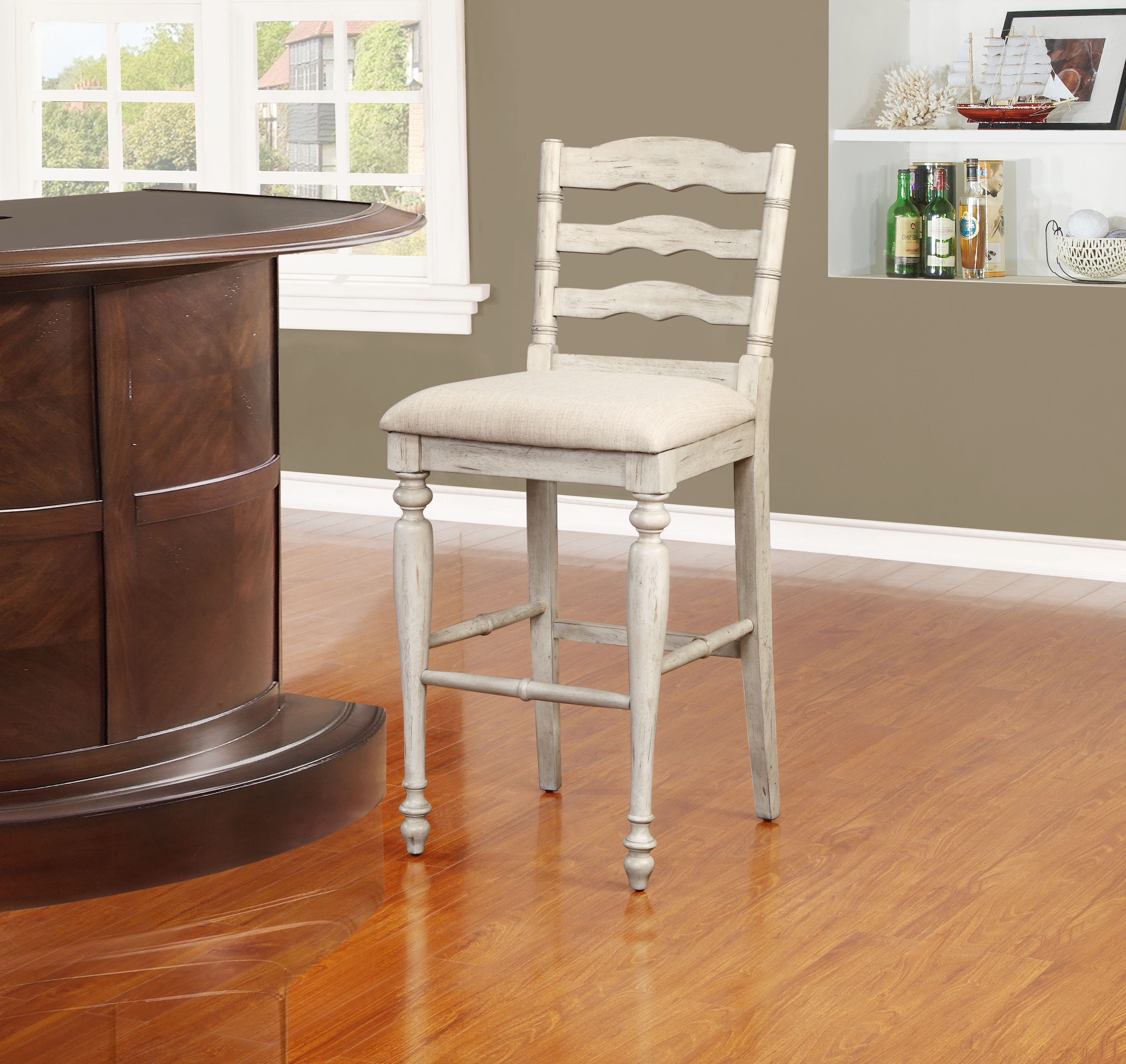 Linon Marino Full Back Wood Bar Stool, 30" Seat Height, White Wash