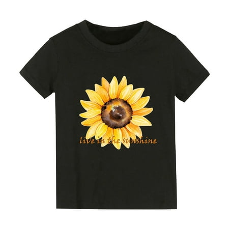 

B91xZ Clever Girl T Shirt Boys And Girls Tops Short Sleeved T Shirts Sunflower Cartoon Print LIVE IN THE SUNSHINE For Boys And Girls Size 1-2 Years