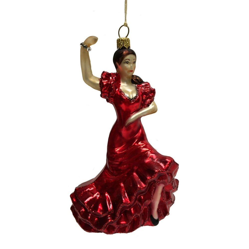 Spanish Flamenco Dancer in Red Dress Polish Glass Christmas Tree