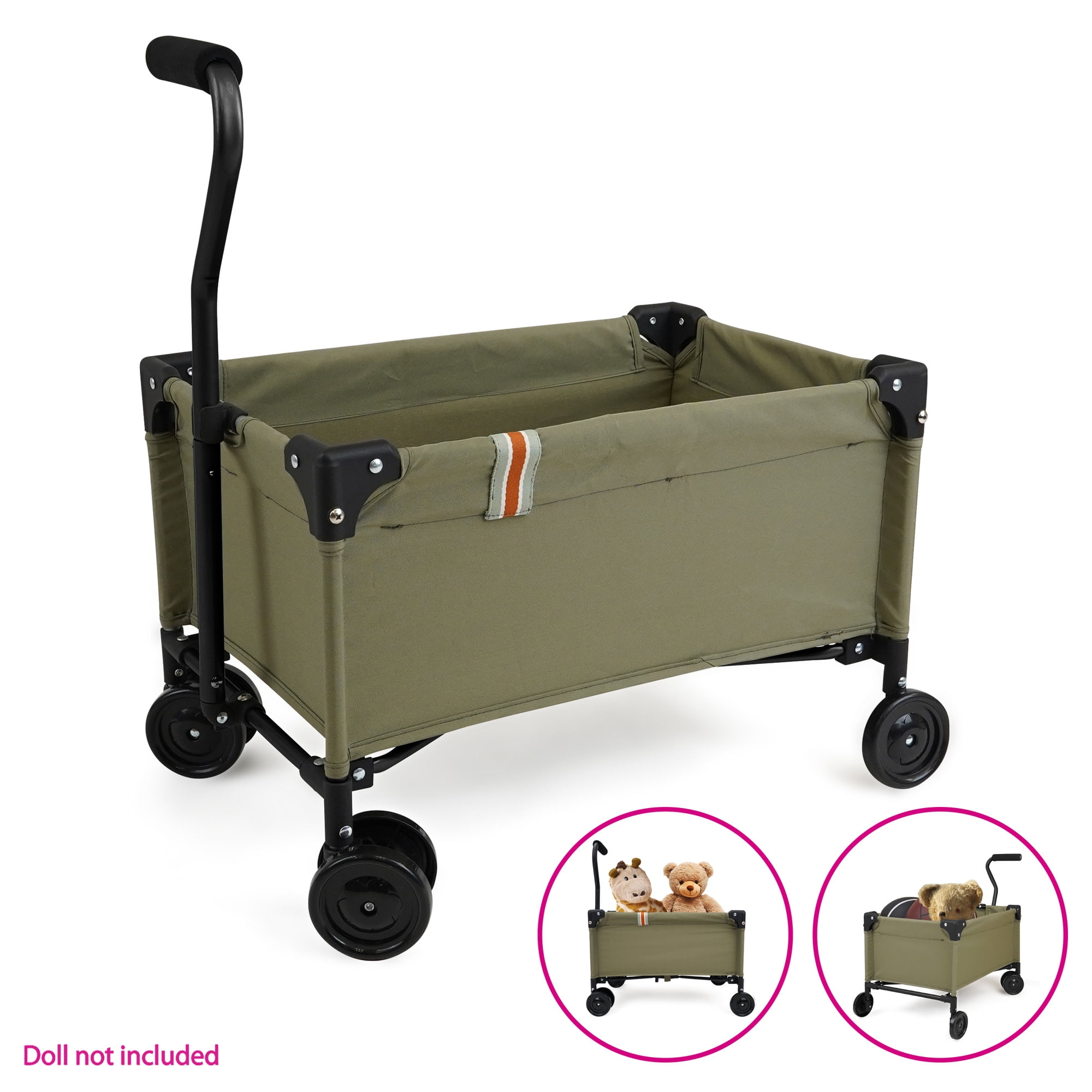 509 Crew: Little Wagon - Khaki - Folding Pull-Along Cart, Adjustable Handle, Canvas-Metal Frame, Transport Toys-Dolls-Stuffed Animals, Kids 3+