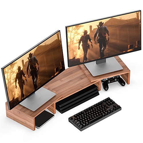Printer,TV Screen PC Computer Acrylic Monitor Stand Riser,Dual Monitor Stand with Adjustable Length and Angle,3 Shelf Monitor Stand Riser with Anti-Slip Mat for Laptop 