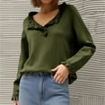 thumbnail image 4 of Sweaters for Women 2025 Fall Winter Long Sleeve Button Ruffle Crewneck Casual Knit Jumper Top Womens Pullover Sweaters, 4 of 6