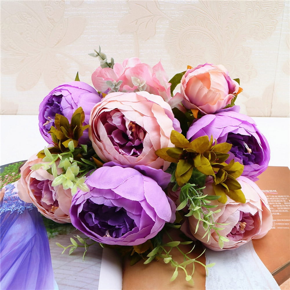 Siaonvr 2 Bouquet Vintage Artificial Peony Silk Flowers Bouquet for