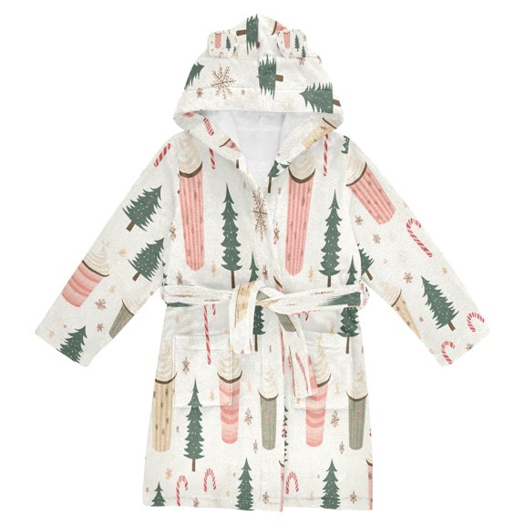 FORMRS Niños Bathrobe Unisex Hooded Robe Soft Plush Pajamas Sleepwear, Size 2-3T, Beige Christmas Cups