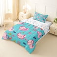 thumbnail image 2 of Manfei Underwater Ocean Pattern Twin Comforter Sets,Playful Axolotl Bedding Set For Girls,Pink Teal,Colorful Stars Reversible,2pcs,1 Comforter and 1 Pillowcase, 2 of 8