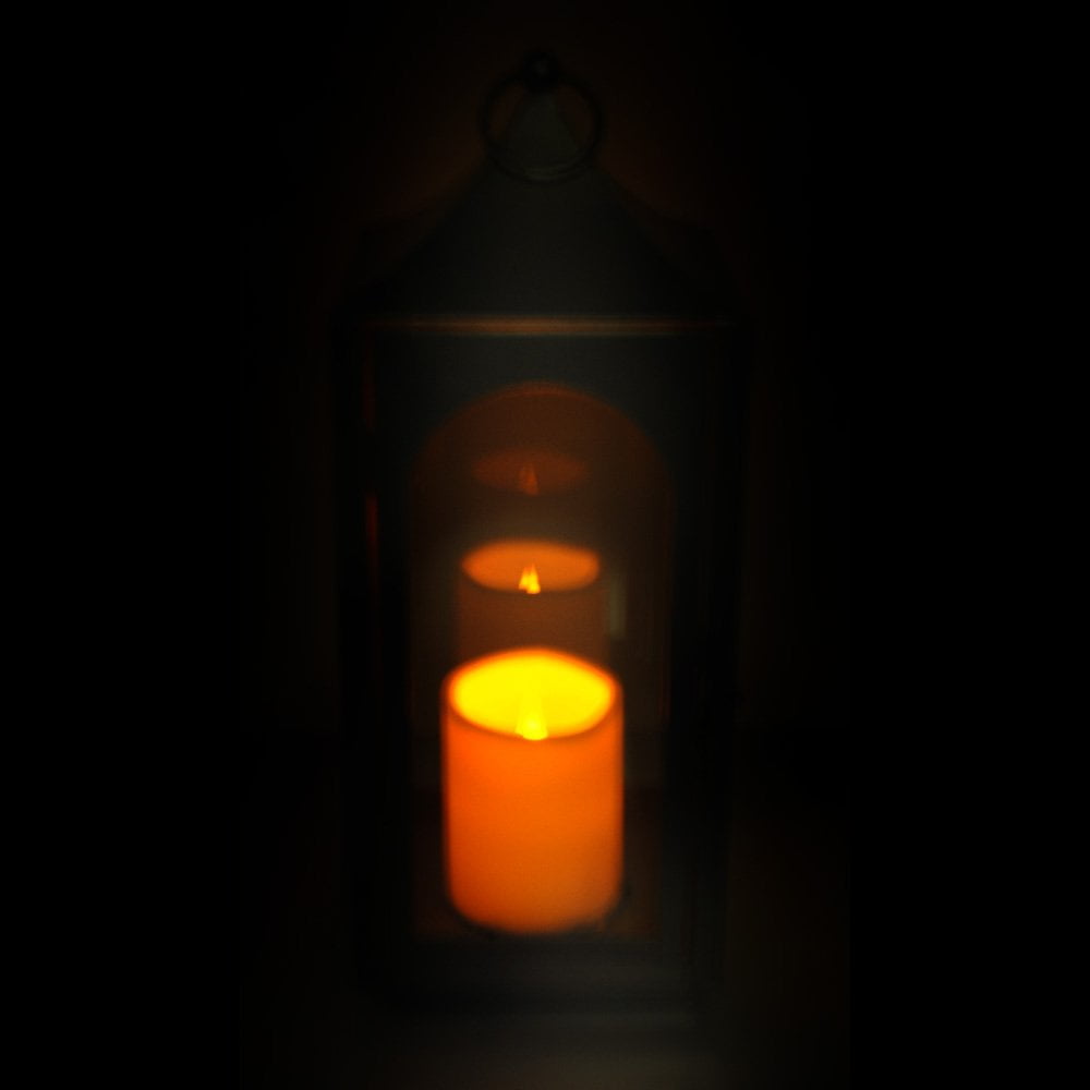 S4O 12" Metal Hanging Lantern with Glass + LED Candle Table Home Festival Decor / Silver