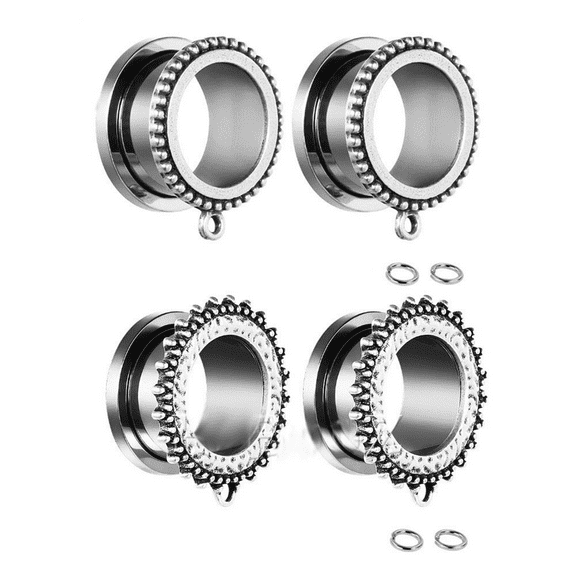 Vogem 4pcs Ear Stretching Set Flesh Tunnel Plugs Silver Vintage Stainless Steel Ear Gauges Expander Earrings DIY Screw Body Piercing for Women Men(8mm)