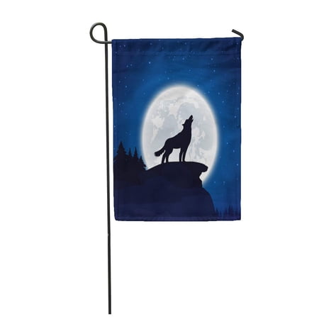 SIDONKU Blue Coyote Halloween Night Wolf and Moon Silhouette Howling Garden Flag Decorative Flag House Banner 28x40 inch