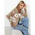 thumbnail image 5 of Women'S Floral Print Button Down Cardigan V Neck Drop Shoulder Knit Outerwear Deep Khaki M, 5 of 7