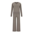 thumbnail image 4 of YUGYXL Women Loose Solid Suits V-Neck Pullover Knit Sweaters Tops Wide Leg Pants Two Piece Outfits Coffee M, 4 of 6