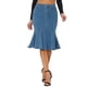 thumbnail image 1 of Falda de mezclilla con cola de pez CURVOSPORT para mujer, falda ajustada de cintura alta con volantes, color azul cielo, 1 of 6