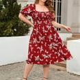 thumbnail image 2 of Drses Womens Plus Size Floral Midi Dress Womens Square Neck Smocked Casual Dress with Puff Sleeve & Pockets, 2 of 9