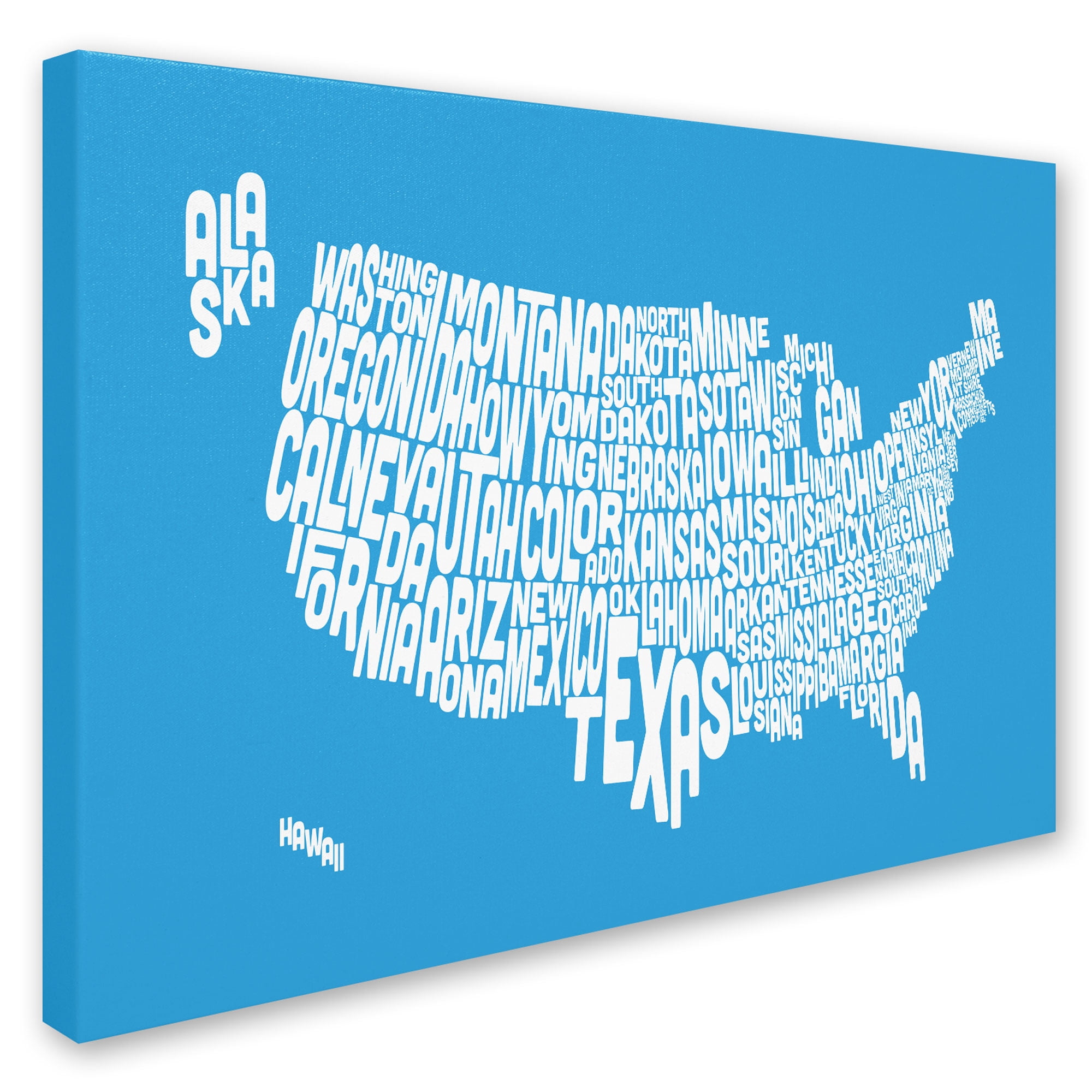 Trademark Art 'AZUL-USA States Text Map' Canvas Art by Michael Tompsett