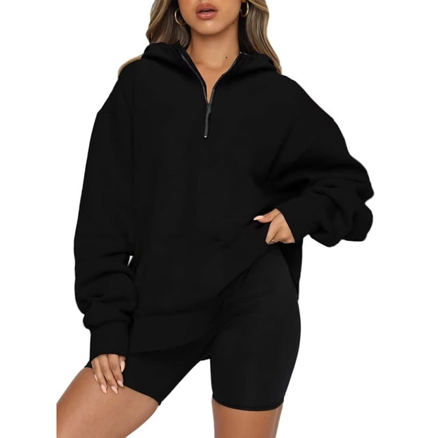 Sudaderas con capucha para mujer con media cremallera, sudaderas de gran tamaño, trajes de moda de otoño, ropa Y2k, camisetas de manga larga de color sólido