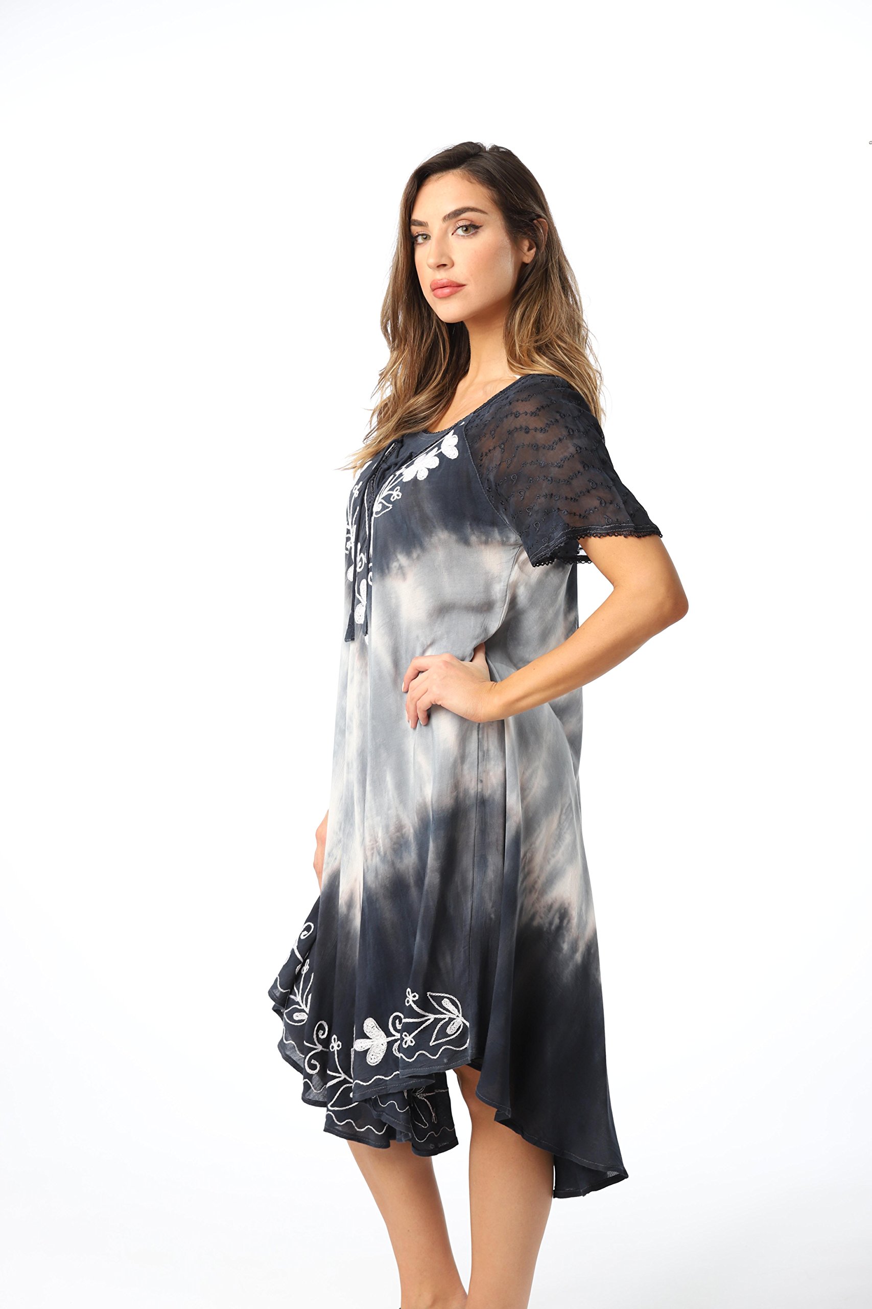 Riviera Sun Tie Dye Summer Dress with Raglan Eyelet Sleeve & Embroidery ...