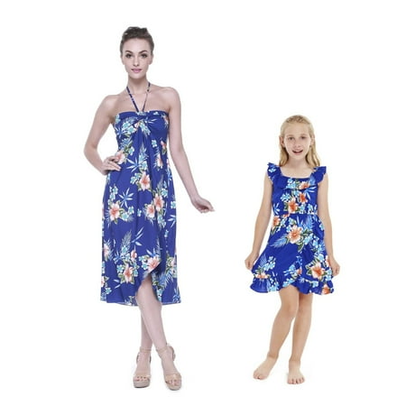 

Matching Hawaiian Luau Mother Daughter Halter Wrap Dress in Hibiscus