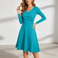 thumbnail image 6 of Gytharion Women's A Line Dresses V Neck Long Sleeve Swing Dresses Solid Color Casual Daily Mini Dresses, 6 of 7