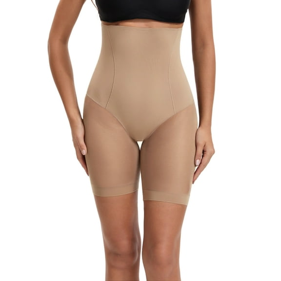 INSPIRE CHIC Women's Mesh High Waist Tummy Control Thigh Slimmers Slip Shorts for Under Dresses Shapewear L Beige