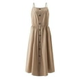 thumbnail image 4 of Bigersell Dresses for Women 2022 Casual Women Fashion Casual Sleeveless Round Neck Solid Color Buttons Mid-Calf Dress Regular Maxi Dress Style 27385, Female Knee Length Dresses Khaki S, 4 of 7