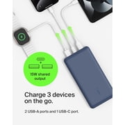 Belkin 20,000mAh USB-C Power Bank, Portable Charger w/ 2 USB-A Ports, 15W + USB-A to USB-C Cable for iPhone 16/15, Galaxy S25/S24, Pixel 9, iPad, Nintendo Switch 2 & More – Blue