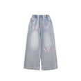 thumbnail image 3 of Girls Fashionable Embroidered Denim Jeans With Decorative Bow Detail Comfortable Straight And Wide Leg Trousers For Casual Wear, 3 of 8
