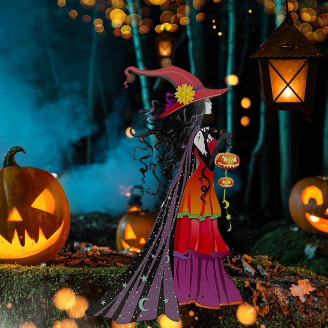 Letrero de de metal de Halloween Letrero de patio de tema de Halloween Letreros de patio de decoración decorativa para el hogar con estacas para 39cmx20cm