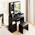 thumbnail image 5 of Vanity Desk with LED Lighted Mirror & Power Outlet, Makeup Table with Drawers & Cabinet & Cushioned Stool,Hair Dryer Bracket,Vanity Mirror 3 Lighting Color Adjustable for Bedroom (Black), 5 of 7