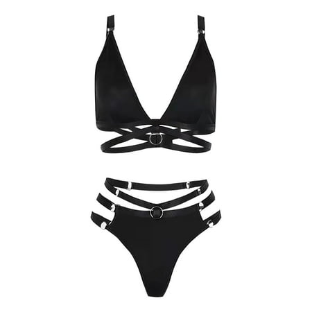 

XINSHIDE Lingerie Women Sexy Hollow Stitching Suspenders V-Neck Gathered Underwear Set Underwear Women Seamless