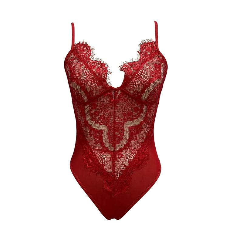 Red eyelash cheap lace bodysuit