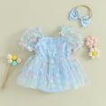 thumbnail image 2 of Fortune Newborn Baby Girl Tulle Rompers 3D Flower Mesh Short Sleeve Jumpsuits 0-18 Months, 2 of 8